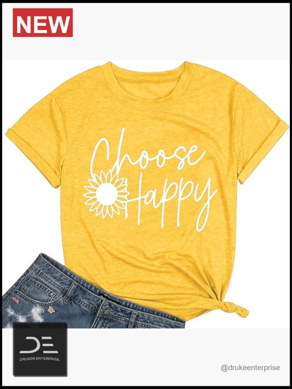 Women's Choose Happy Letter Print Sunflower Short Sleeve Cotton Blend T-Shirt